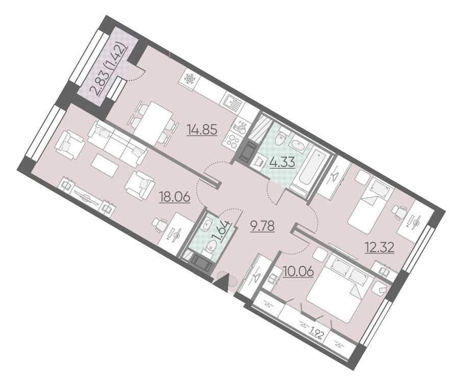 Трехкомнатная квартира в : площадь 74.38 м2 , этаж: 9 – купить в Санкт-Петербурге